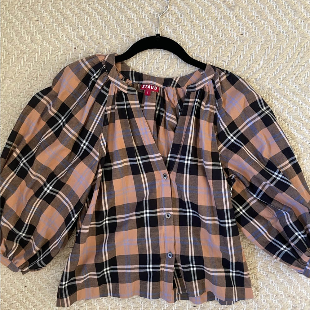 Staud plaid button down top